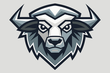 Strong buffalo head stares with power using a geometric style and grayscale tones