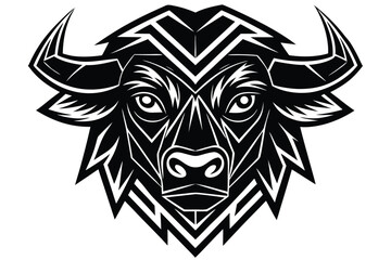 Striking black bull head displays an edgy, stylized tribal pattern across the silhouette