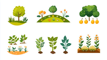 Fototapeta premium Collection of agronomy and farming logo icons with plant and field motifs. Vector format on white background.