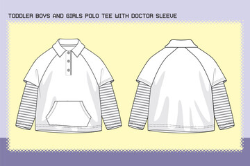 TODDLER BOYS AND GIRLS POLO TEE WITH DOCTOR SLEEVE FLAT SKETCH FASHION TEMPLATE TECHNICAL DRAWING ILLUSTRATION.cdr