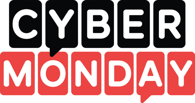 Cyber Monday speech bubble vector with bold white text on black and red shapes for ecommerce ads, banners, and digital promos