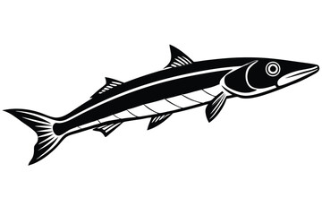 Isolated barracuda shows a streamlined form with detailed fins in monochrome style