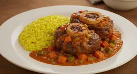 Fototapeta premium Osso Buco with Saffron Risotto: A Classic Italian Culinary Delight