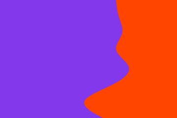 Dynamic abstract background featuring a striking contrast of deep purple and bright orange, seamlessly divided by an elegant, flowing, organic curve.