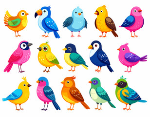 Various colorful birds cartoon vector for poster and decor