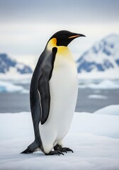 Naklejka premium Majestic emperor penguin standing tall in Antarctic landscape scenery