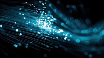 Obraz premium Fiber Optic Cables Illuminating Data Streams for High-Speed Global Network Communication and Technology Innovation