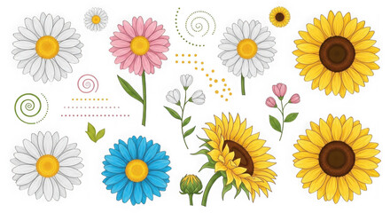 Sunflowers Daisies Floral Elements