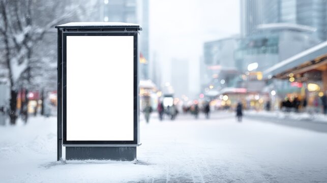 Blank Billboard in Winter Cityscape: Advertising Mockup on Snowy Street, Urban Marketing Space - Powered by Adobe