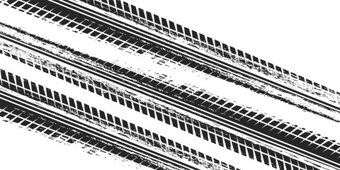 Tire track. Car, bike, motorcycle tyre mark with grunge effect isolated on white background. Wheel footprint on the road. Top view of rubber protector mark © ribut