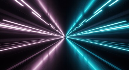 Abstract neon lights creating a futuristic tunnel effect with vibrant colors and a sense of speed and motion