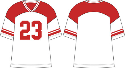 oversized varsity t shirt with dropped shoulder and v neck jersey with number print fashion flat sketch vector illustration technical cad drawing template