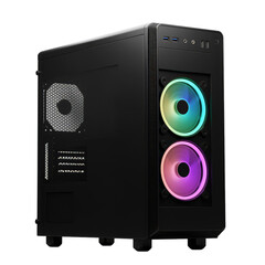 Obraz premium Modern gaming computer tower with rgb fans isolated on transparent background