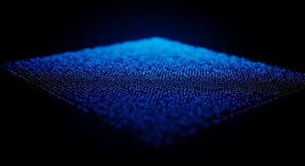 Glowing Blue Particle Cube on Dark Background