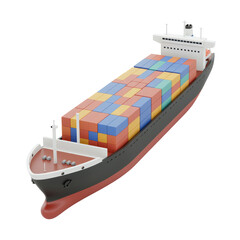 Cargo ship loaded with shipping containers isolated on transparent background