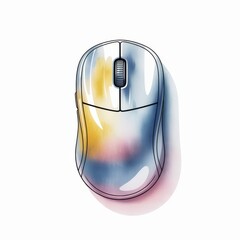 Watercolor Style Computer Mouse Illustration on White Background Design