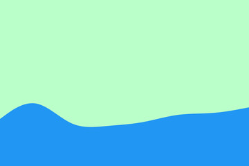 A simple, flat vector illustration of a calm blue ocean meeting a light green sky, creating a serene and minimalist landscape ideal for backgrounds.