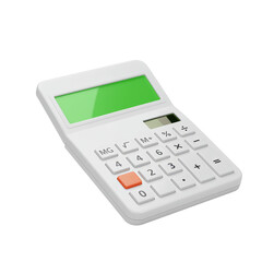 White calculator with green screen isolated on transparent background