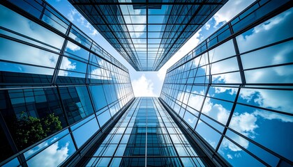 Looking Up at Modern Glass Skyscrapers