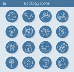 Fototapeta premium Simple line icons with elements of ecology, nature and energy. Great for presentations, web design and infographics. Clean outline style on transparent background. Vector illustration
