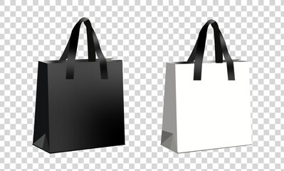 Realistic shopping bag mockup with black handles isolated on transparent background. vector illustration. eps 10