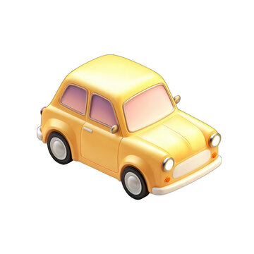 Fototapeta Yellow vintage car, 3D style, cartoonish