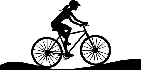 Fototapeta premium Woman Cycling Silhouette Vector Illustration Outdoor Activity and Sport Fitness Bicycle Ride for Exercise and Leisure