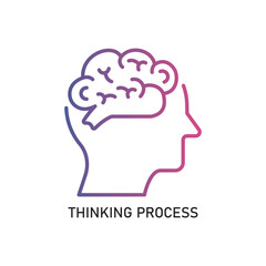 THINKING PROCESS Outline Illustration,Outline style icon of thinking process for mental health, wellness, education, and awareness designs