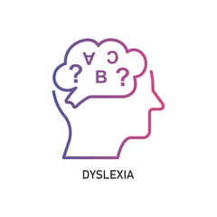 Dyslexia Outline Illustration,Outline style icon of dyslexia for mental health, wellness, education, and awareness designs