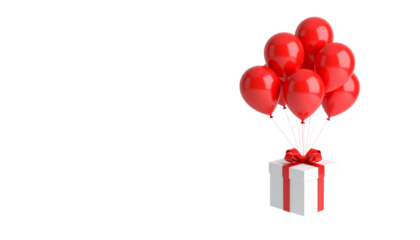 A colorful party gift box with a red heart and balloons is a perfect surprise for any celebration