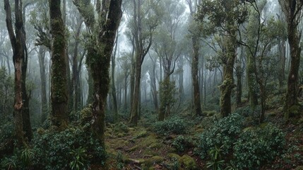 Obraz premium Misty Forest Path With Glittering Snow