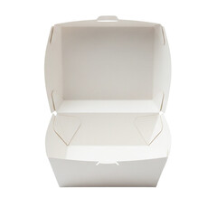 Open empty white takeout food box