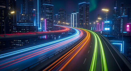 Fototapeta premium Futuristic Cityscape with Light Streaks at Night