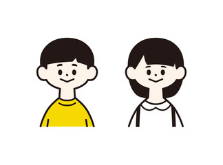 小学生の男の子と女の子　正面上半身　シンプルでフラットなイラスト