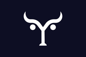 Abstract Letter Y with Bull Head Logo: Minimalist White Icon on Dark Blue Background.