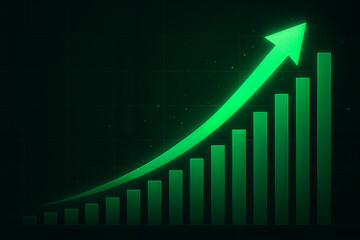Green Bar Graph with Upward Arrow &ndash; Financial and Statistical Growth Concept