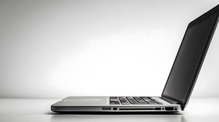 Modern laptop in profile view.
