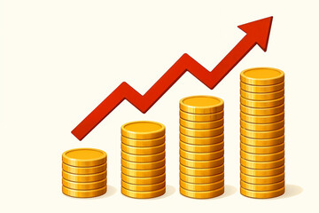 Gold Coin Stacks with Upward Red Arrow – Financial Growth Concept