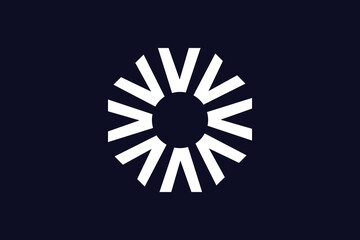 Abstract Modern Sunburst Logo Design: Initial letter V logo concept, Minimalist White on Navy Blue Background