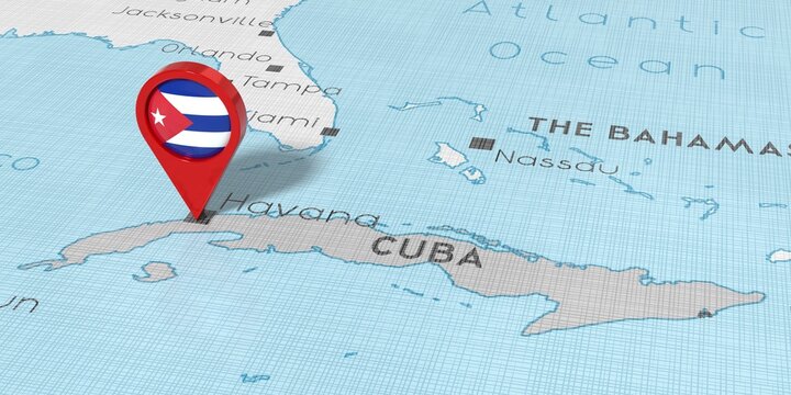 Cuba, Havana - location pin with national flag on political map - 3D illustration