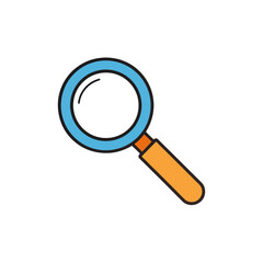 Vector art of blue and orange magnifying glass icon isolated on white background