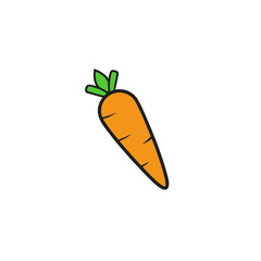 Vector art of a single orange carrot with green leaves isolated on white background