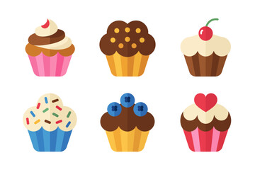 Cupcake and muffin icon set, sweet dessert vector, bakery treat illustration, colorful cupcake collection, tasty snack design
