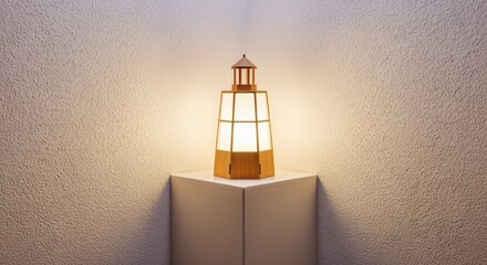 Illuminated Decorative Lighthouse Replica on Display, Showcasing Maritime Theme, Nostalgic Nautical Decor, Indoor Lighting