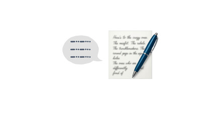 Capture thoughts instantly! This image features a pen, paper, and speech bubble, perfect for illustrating note-taking, communication, or creative ideas. Ideal for education, business, and concept art.