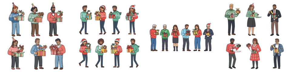 Happy Christmas Givers: Diverse People Holding Holiday Presents