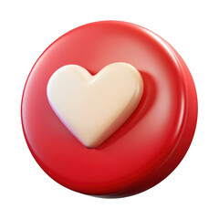 3d white heart on red circle isolated on transparent background
