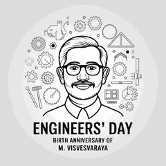 Engineers' Day India &ndash; Sir M. Visvesvaraya Tribute Illustration.