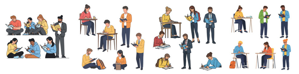  Hardworking Students: Diverse People Studying and Taking Notes