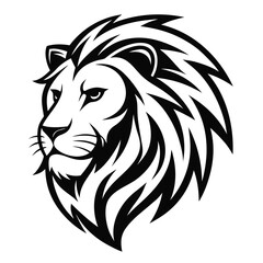 Majestic Lion Head Profile:  Bold Black and White Vector Illustration, Powerful, Regal, and Symbolic Animal Design for Branding, Logos, and Graphic Design Projects.